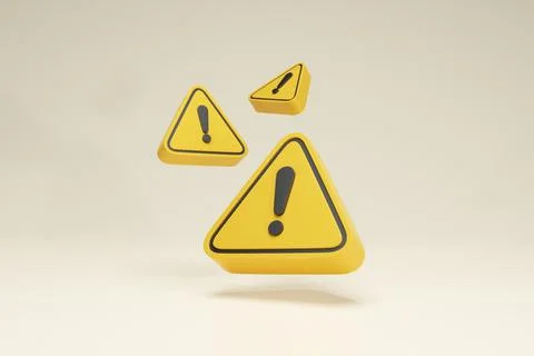 3D Rendering Warning sign and Traffic Icon Symbols Yellow Perspective Set View Stock Illustration