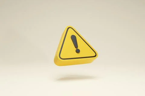3D Rendering Warning sign and Traffic Icon Symbols Yellow Perspective View Stock Illustration