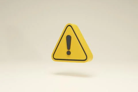 3D Rendering Warning sign and Traffic Icon Symbols Yellow Side View Stock Illustration