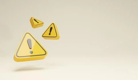 3D Rendering Warning sign and Traffic Icon Symbols Yellow Horizontal View 库存插图