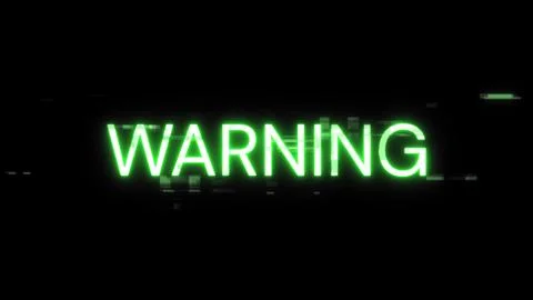 3D rendering warning text with screen effects of technological glitches Stock Photos