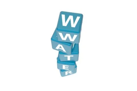 3D Rendering Water Text on Blue Square Boxes 스톡 일러스트