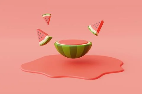 3d rendering of watermelon isolated on red background,summer vacation concept Stock Illustration