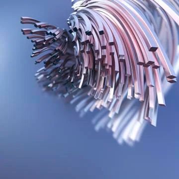 3D Rendering, Waves of metal strands reaching out Stock Illustration