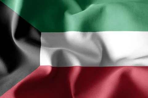 3d rendering waving silk flag of Kuwait Stock-Illustration
