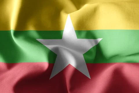 3d rendering waving silk flag of Myanmar Stock-Illustration