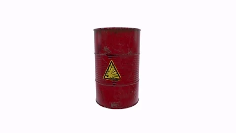 3D rendering of a weathered red barrel with a caution symbol Stock-Footage 297584297
