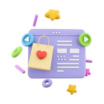 3d rendering website for online shopping icon. 3d render love holiday Stock Illustration
