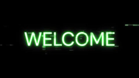 3D rendering welcome text with screen effects of technological glitches Illustrazione stock