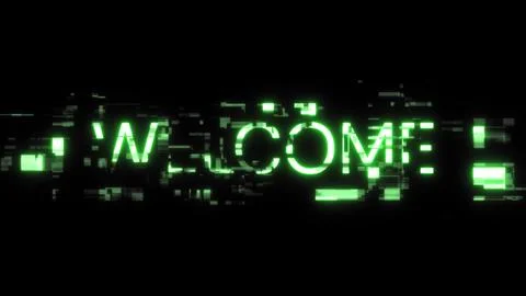 3D rendering welcome text with screen effects of technological glitches Stock Illustration