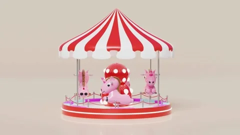 3d rendering of a whimsical carousel with pink unicorns Stock Footage 310253771