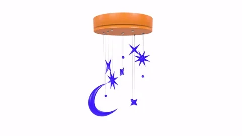 3D rendering of a whimsical ceiling mobile with stars and moon design Stockbeeldmateriaal 286148523