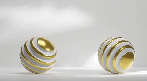 3d rendering of a white and golden sphere in a white space. A sphere with a w Illustrazione stock