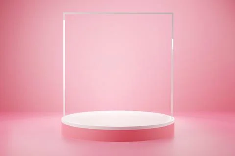 3d rendering of white and pink cercle podium with pink pastel color backgroun Stock Illustration