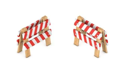 3d rendering of a white and red traffic chevron sign on a wooden stand in double Stock Illustration