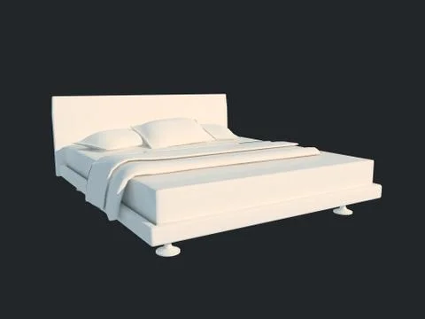 3d rendering of a white bed isolated on a black dark background Stock Illustration