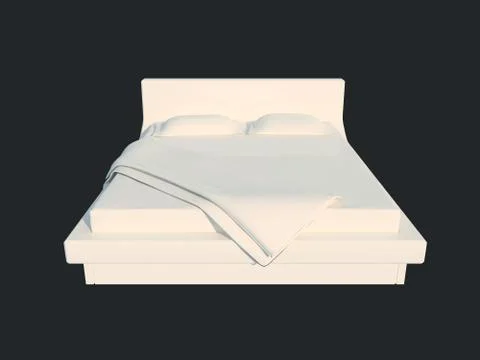 3d rendering of a white bed isolated on a black dark background Stock Illustration
