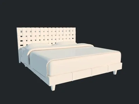3d rendering of a white bed isolated on a black dark background Stock Illustration