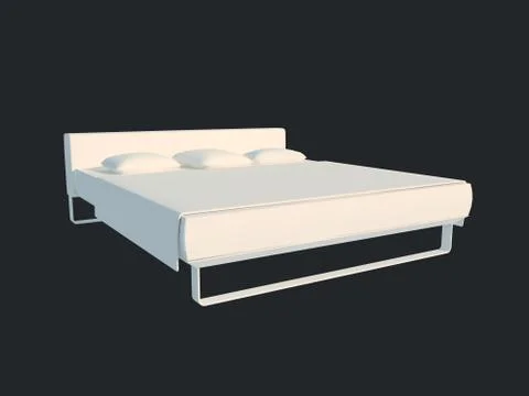 3d rendering of a white bed isolated on a black dark background Stock Illustration