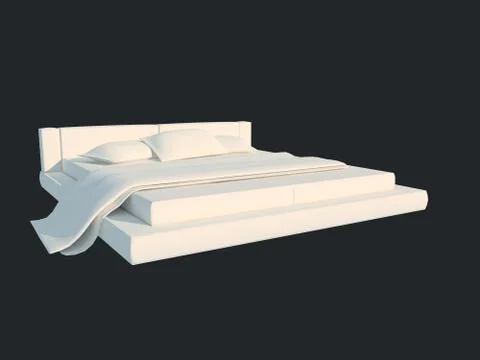 3d rendering of a white bed isolated on a black dark background Stock Illustration