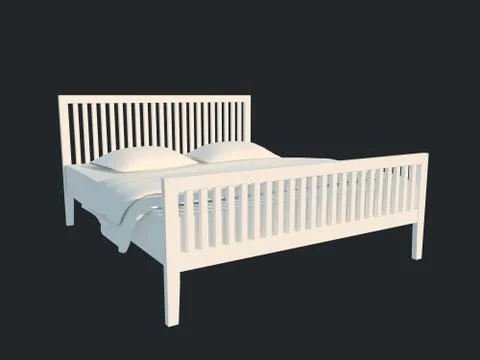 3d rendering of a white bed isolated on a black dark background Stock Illustration