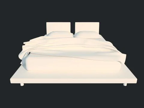3d rendering of a white bed isolated on a black dark background Stock Illustration