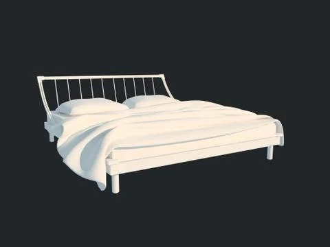3d rendering of a white bed isolated on a black dark background Stock Illustration
