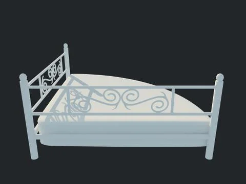 3d rendering of a white bed isolated on a black dark background Stock Illustration