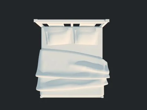 3d rendering of a white bed isolated on a black dark background Stock Illustration