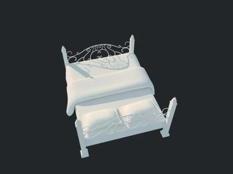 3d rendering of a white bed isolated on a black dark background Stock Illustration