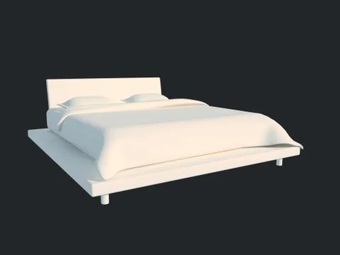 3d rendering of a white bed isolated on a black dark background Stock Illustration