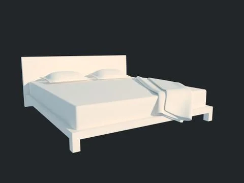 3d rendering of a white bed isolated on a black dark background Stock Illustration