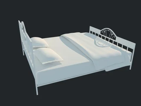 3d rendering of a white bed isolated on a black dark background Stock Illustration