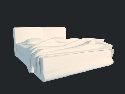 3d rendering of a white bed isolated on a black dark background Stock Illustration