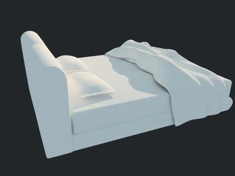 3d rendering of a white bed isolated on a black dark background Stock Illustration