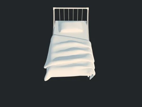 3d rendering of a white bed isolated on a black dark background Stock Illustration