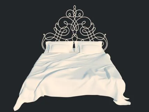3d rendering of a white bed isolated on a black dark background Stock Illustration