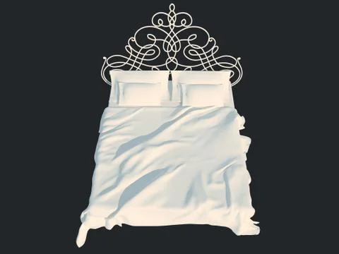 3d rendering of a white bed isolated on a black dark background Stock Illustration