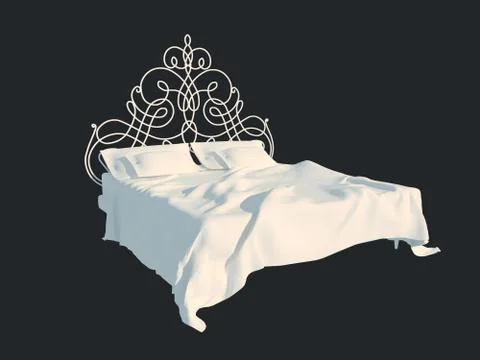 3d rendering of a white bed isolated on a black dark background Stock Illustration