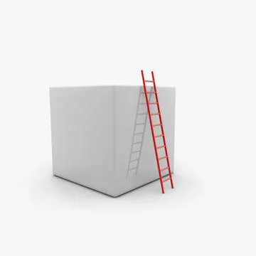 A 3D rendering of a white box and red stairs next to it isolated on a white b Stock Illustration