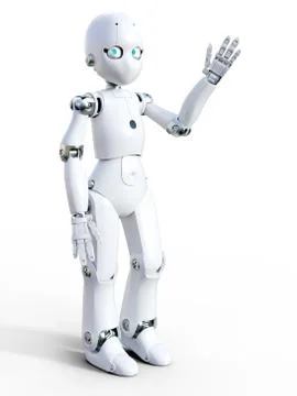 3D rendering of a white cartoon robot waving hello. Stock Illustration