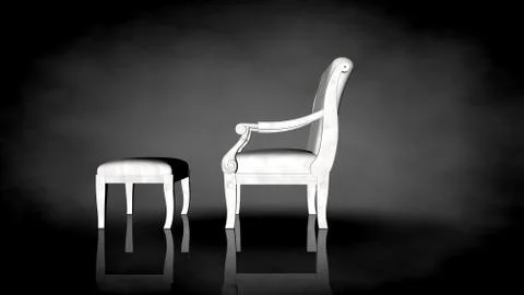 3d rendering of a white chair on a black background Stock Illustration