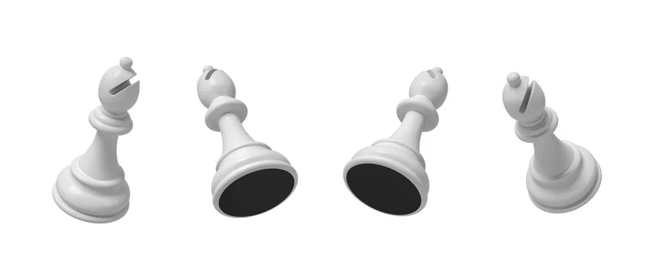 3d rendering of a white chess bishop piece flying in four different angled views Stock Illustration