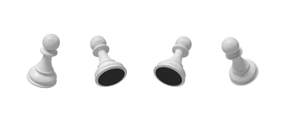 3d rendering of a white chess pawn piece in four different angled views on a Stock Illustration