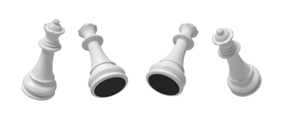 3d rendering of a white chess queen piece in four different angled views on a Stock Illustration
