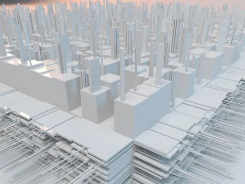 3d rendering of a white city abstract with details Stock Illustration