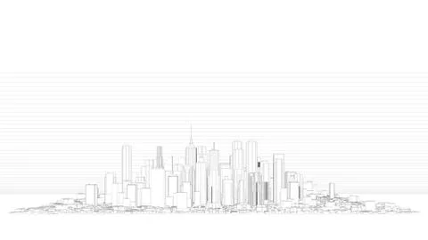 3d rendering of a white city blueprint on a bright background Ilustración de archivo