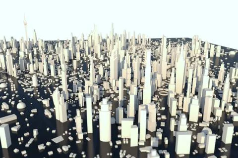 3D Rendering white city, Cityscape with building house and street with shallo Ilustración de archivo
