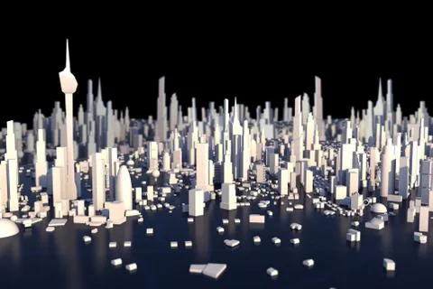 3D Rendering white city, Cityscape with building house and street with shallo Ilustración de archivo