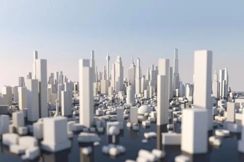 3D Rendering white city, Cityscape with building house and street with shallo Ilustración de archivo